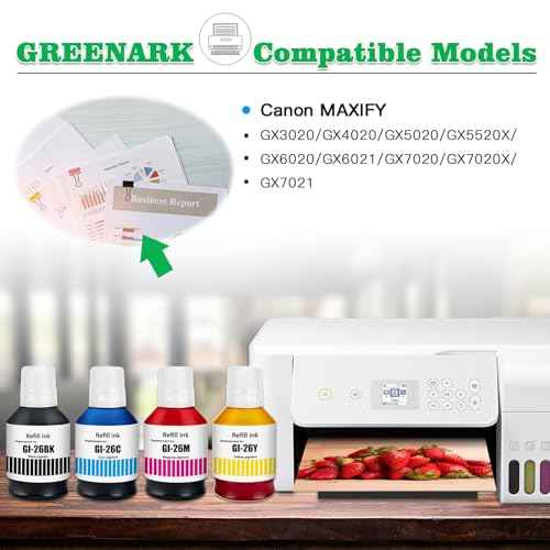 GREENARK GI-26 GI26 Ink Compatible for Canon GI-26 Refill Bottle Ink Replacement for Canon MAXIFY GX3020 GX4020 GX5020 GX5520X GX6020 GX6021 GX7020 GX7020X GX7021 (4 Packs,Black Cyan Magenta Yellow)