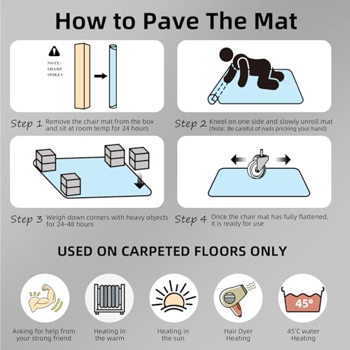 Chair Mat for Carpet Floors£º48"x60" Computer Desk Floor Mat - PVC Plastic Rug Carpet Protector Mats for Gaming Chair Under Desk Pad for Rolling Chair
