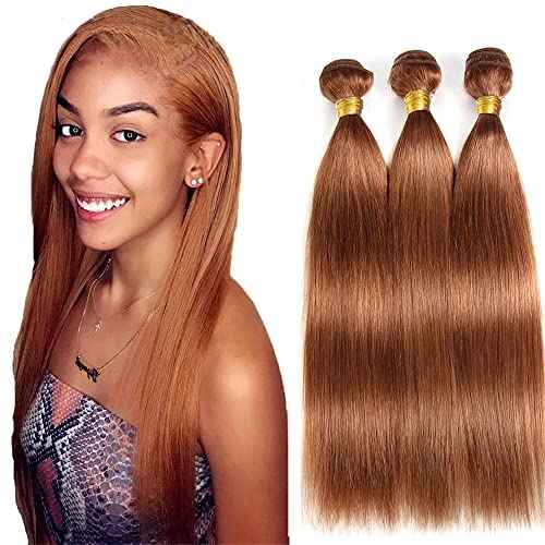 22 24 26 Inch #30 Brown Bundles Straight Bundles Human Hair Light Brown Straight Bundle Unprocessed Brazilian Virgin Weave Hair 3 Bundle 50 Gram Per Bundle
