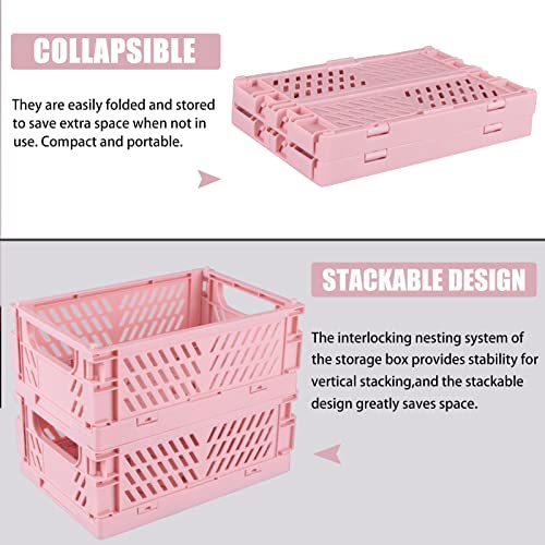 Tixill 2-Pack Mini Collapsible Plastic Storage Baskets Pink 5.9x3.8x2.2 for Home & Kitchen