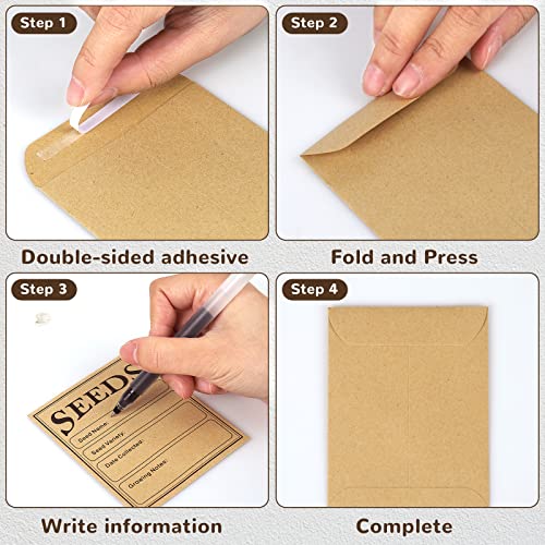 Seed Saving Envelopes Pack of 150 - Kraft Paper with Writing Template