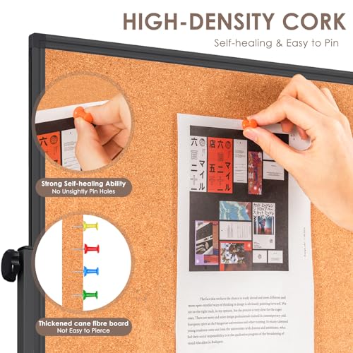 Reliaboard Double Sided Cork & White Board on Wheels 48x32in Aluminum Frame