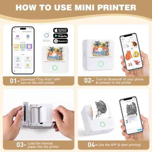 Print Pods Mini Printer, Thermal Inkless Sticker Maker with 3 Rolls Paper, Pocket Printpod for Phone, Impresora Port?til for Notes, Flashcards, Journal, DIY (Calif Beach)