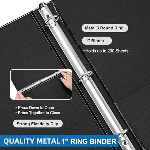 1-inch 3-Ring Binder, 1" Round Ring Binder with 2 Inside Pockets, 8 Pack Black Binders, Clear View Cover, Holds 8.5'' x 11''Paper for Office/Home/Back to School