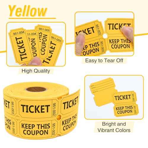 ESSENTIAL 500 Raffle Tickets Double Roll, Yellow Raffle Tickets Roll with Name and Phone Number, for Raffle, Events, Classroom, Entry, Class Reward & Door Prize (Yellow)