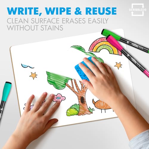 Set of 12 Small White Board Dry Erase Boards Classroom Pack Mini White Boards 9"x12¡± Double Sided Personal Whiteboards for Students Teachers School Supplies Lapboards l 12 Mini Whiteboard Erasers Incl