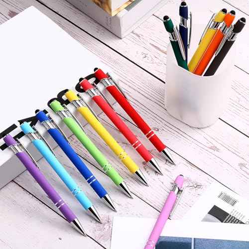 Konohan 100 Pieces Stylus Pen 2 in 1 Ballpoint Pen with Stylus Tip for Touch-Screen Phone Tablet, Touchscreen Devices, Compatible with iPad iPhone