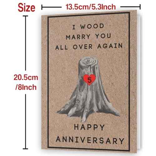 Happy 5th Anniversary Card for Women Men, 5th Wedding Anniversary Wood Card for Him Her,Fifth Anniversary Card for Boyfriend, 5 Years Married Gift for Husband