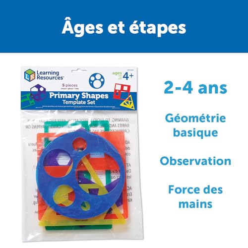 Primary Shapes Template Set for Kids - 5 Transparent Tracing Stencils for Geometry Learning