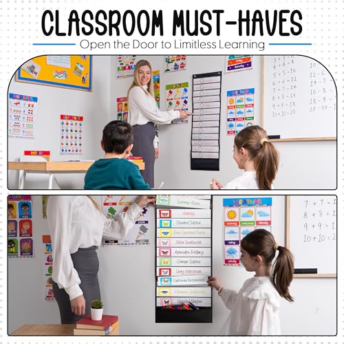 Essex Wares 13 Pocket Daily Schedule Pocket Chart for Classroom Black