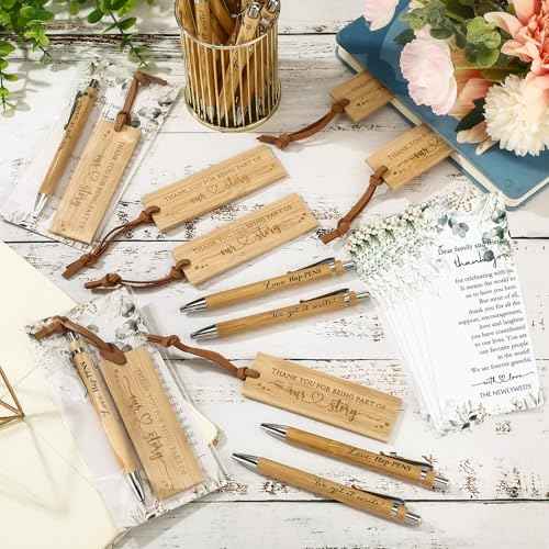 Skyygemm 50 Sets Wedding Party Favors for Guests Include We Got It Write Wood Bamboo Pens Bookmarks with Tassel Thank You Cards with Bag Wedding Favors Welcome Bag Stuffers for Bridal Shower Party