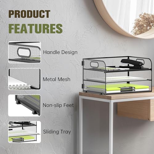 DALTACK 3-Tier Black Paper Organizer for Desk with Sliding Trays – A4 Files & Documents Storage