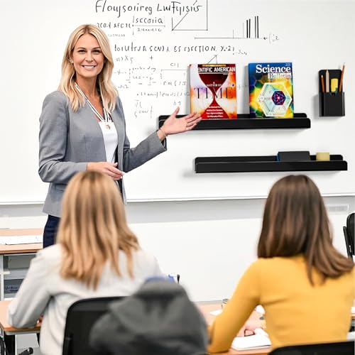 Black Magnetic Shelf with Pen Holder for Whiteboards - FUCDTEFC