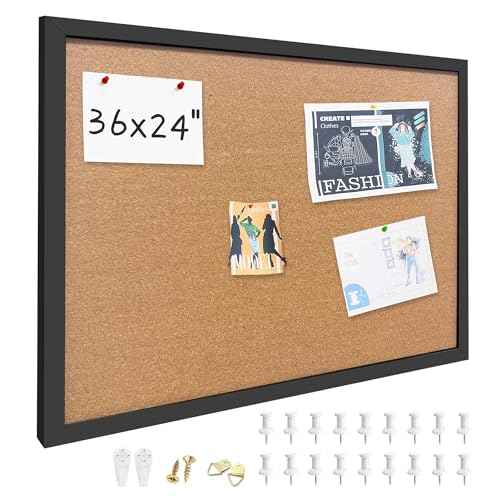 Cork Bulletin Board, 36x24 Inches Hanging Cork Board Wooden Framed with Pins for Wall, Dorm Room, Office, Home Decor ? Natural Cork & Black Frame