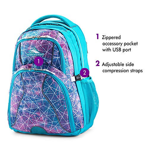 High Sierra Swerve Laptop Backpack, Sequin Facets/Bluebird/White, One Size