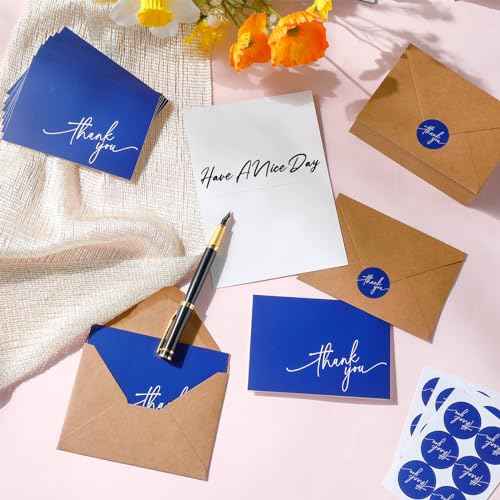 Gueevin 200 Pcs Thank You Cards with Kraft Envelopes and Stickers Bulk, 3.5 x 5 Inch Classy Blank Thank You Notes for Wedding, Business, Graduation, Baby Shower, Bridal Shower, Funeral(Navy Blue)