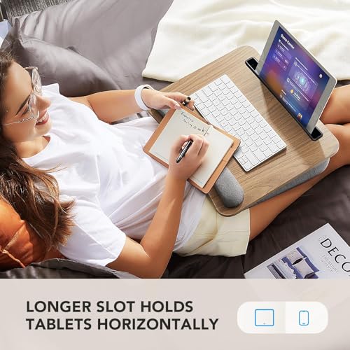 HUANUO Wooden Grain Laptop Lap Desk with Cushion, Fits 15.6", Medium
