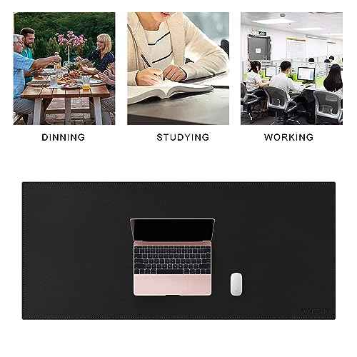MAIDERN 43.3¡±x 19.6¡± Leather Desk Pad, Large Desk Mat, Reversible Cork & Leather Large Mouse pad for Desk, Waterproof Computer Desk Pad for Gaming Home Office (Black) ¡¦