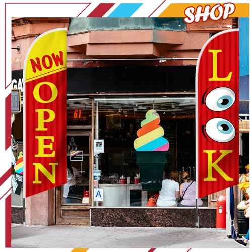 3 Pcs 12 Feet Open Themed Feather Flag for Business Advertising Outside Look Now Open Welcome Red Yellow Flag Banner for Grand Openings (Pole Hardware Not Included)