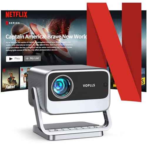 [Netflix Officially & Auto Focus] VOPLLS 4K Projector with WiFi and Bluetooth, 3D Stereo Sound & Auto Keystone Video Projector, 1800ANSI Outdoor Movie Projector, 50% Zoom, MAX 300''Display (Grey)