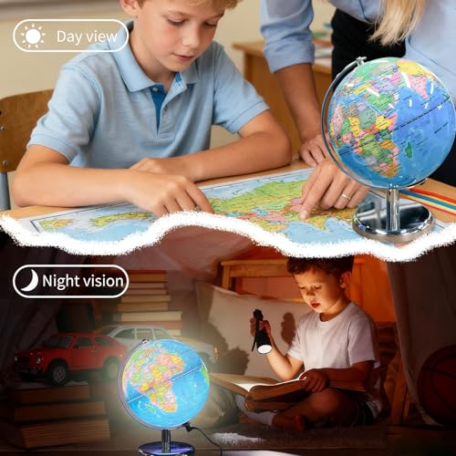 8-Inch Illuminated Globe for Kids with Metal Base | Educational & Night Light