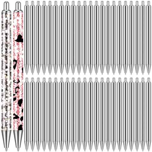 Qilery 50 Pcs Epoxy Stainless Steel Blanks Pen for DIY Back to School Glitter Metal Personalized Black Ink Pens for Classroom Office School Crafting Gift Business Office Student Teacher