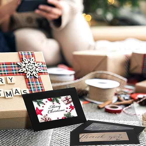 Uiifan 300 Pcs Window Gift Card Envelopes 4 x 2.8 Inch Gift Card Sleeves Mini Envelopes with Heart Shaped Clasp for Business Party Greeting Invitation(Black)