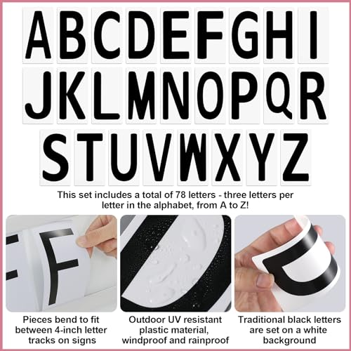 Resurhang 78 Pcs Changeable Sign Letters for Message Boards, 4 Inch - Model 78