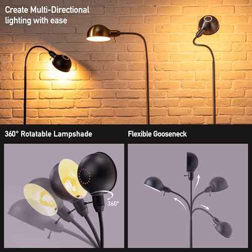 O'Bright Nova - Adjustable Floor Lamp with Flexible Gooseneck and Rotatable Shade, E26 Socket, 10-Inch Base - Ideal for Reading, Bedside, Living Room, Black