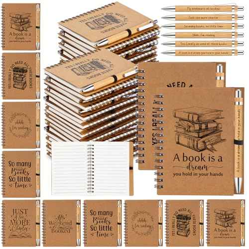 Thenshop 30 Sets Book Lover Gift Include Librarian Inspirational Spiral Notebook Pen Bulk Book Club Christmas Gift Reading Journal for Reader Student Teacher Np Week Librarian Day (Brown)