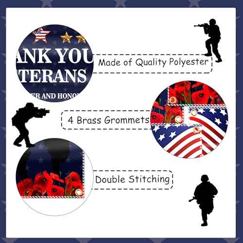 Veterans Day Decorations Backdrop 71x43 Inch ? Thank You Veterans Patriotic Banner for Memorial Day & Veterans Day, Large Indoor/Outdoor Photography Background with 19.69ft Ribbon & 4 Brass Grommets