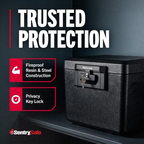 SentrySafe Black Fireproof Document Box with Key Lock, 0.61 Cu Ft