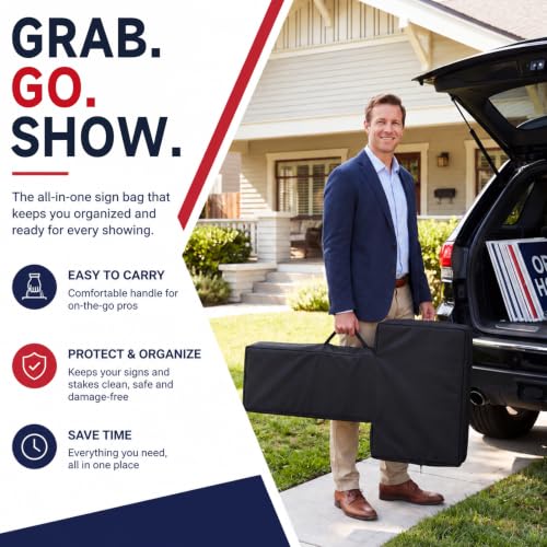 Real Estate Sign Holder Bag for 18x24 & 6x24 Signs - Durable Transport Case