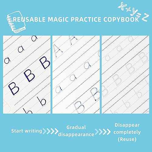 Grooved Handwriting Book Practice, Magic Copybooks for Kids Reusable Handwriting Practice Set, Preschool Calligraphy Workbook with a Storage Bag for Easy Use