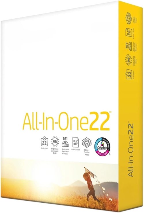 All-in-One22 22lb White Paper | 500 Sheets, 8.5 x 11 Inches for Versatile Printing
