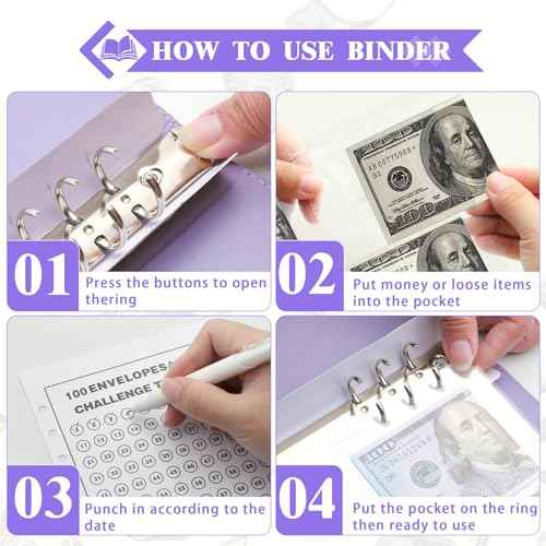 100 Envelopes Money Saving Binder A5 Savings Challenge Book (Purple)