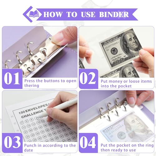 NICOOTH Purple Money Saving Binder with 100 Envelopes & Tracker - $5050 Challenge