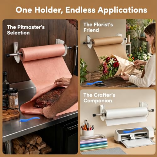 Wall-Mounted Kraft Paper Dispenser with Cutter, Heavy Duty Vinyl Roll Holder
