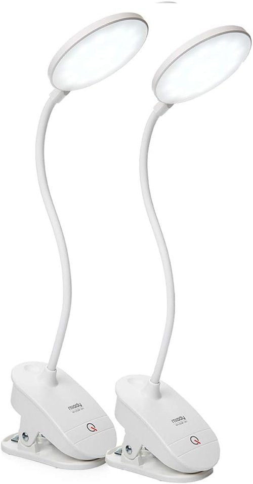 Miady Clip-On Reading Lamp - Battery Powered with 3 Brightness Levels | USB Rechargeable, 2-Pack