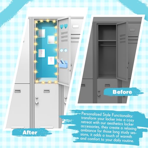 Magnetic Locker Decor Set with Mirror, Whiteboard, Light String & Accessories