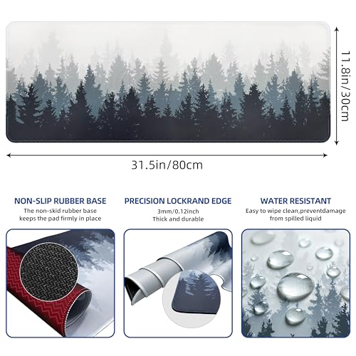 Galdas Tree Forest Pattern XXL Gaming Mouse Pad - Large Extended Desk Mat with Non-Slip Rubber Base, Stitched Edges, Thin Design