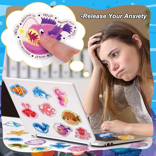 Fulmoon Ocean Animals Sensory Anxiety Stickers 120 pcs Textured Calm Stickers for Stress Relief