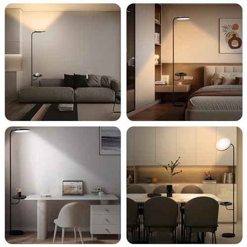 Floor Lamp with Table & Shelves,LED Stepless Dimmable Torchiere with Remote & Touch Control, 350¡Æ Rotating Head Reading Floor Lamp for Living Room, Bedroom, Office