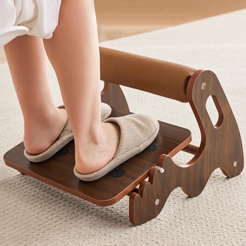Spaccld Walnut Foot Rest Under Desk - 3-Position Adjustable Ergonomic Wooden Foot Stool