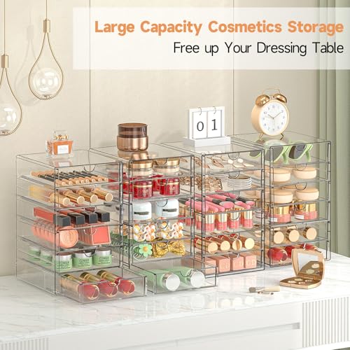 DOMNIU 24-Drawer Acrylic Makeup & Office Storage Organizer Set - Clear