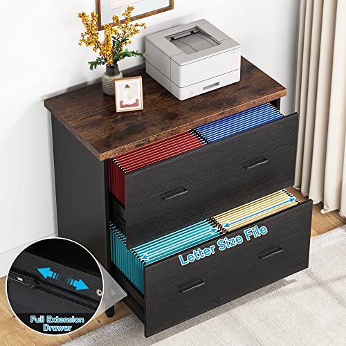 Tribesigns 2-Drawer File Cabinet – Wood Lateral Printer Stand, Black & Brown