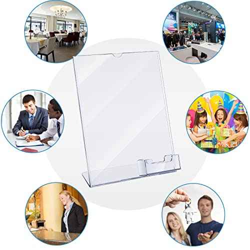 Vicenpal Acrylic Flyer Stand Sign Holder with Business Card Holder 8.5 x 11 Clear Brochure Display Stand with Business Card Pocket for Magazine Pamphlet Booklets Menu Desktop(4 Pcs)
