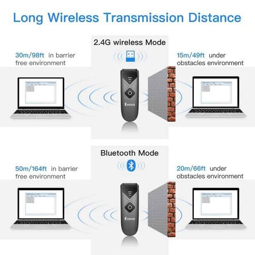 Eyoyo 2-Pack Mini QR 2D&1D Bluetooth Barcode Scanner Portable Wireless Barcode Reader with USB Wired/Bluetooth/ 2.4G Wireless Connection for Phone, Android, Tablet, Laptops