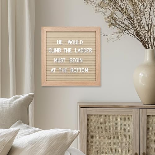 Felt Letter Board with 294 Letters, Numbers, Symbols - 10x10 inch Changeable Message Board with Wooden Frame Wall Mount (Beige)