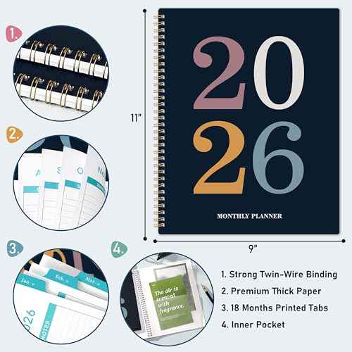 2026 Monthly Planner - 2026 Planner from January 2026 - Deccember 2026, Monthly Planners 8.5''x11'', 12 Months with Tabs, Large Daily Blocks, Double Inner Pocket